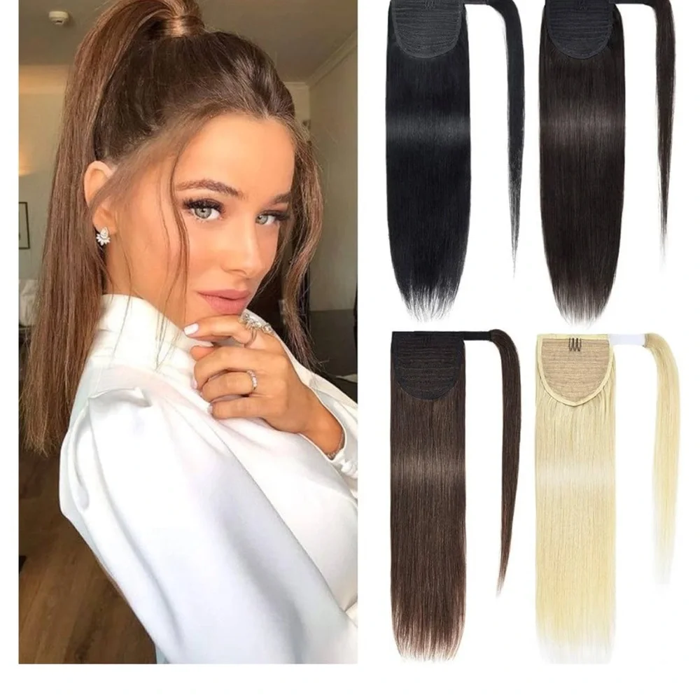 Ponytail Extension Human Hair Long Ponytail 18" 90g #60 Platinum Blonde - Picture 1 of 4